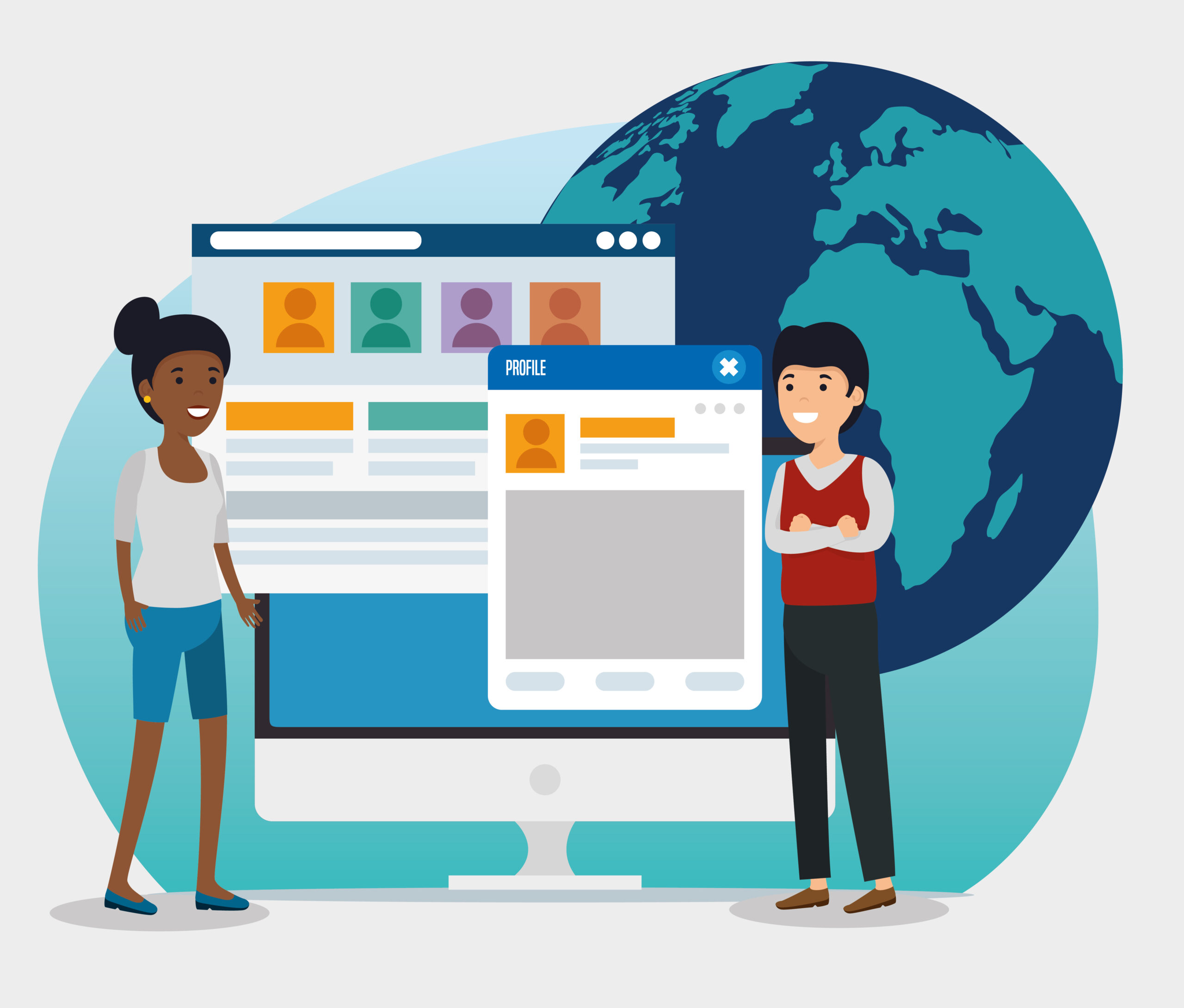 girl and boy with social profile message vector illustration